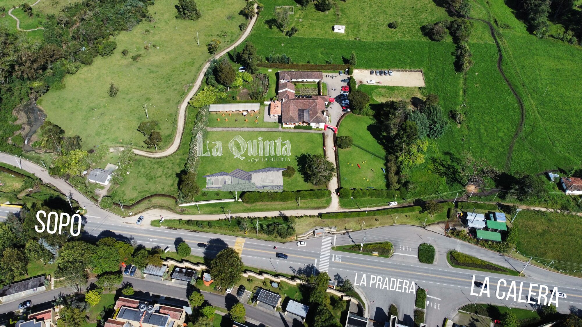 Vista aérea de La Quinta ubicada entre las vías de Sopó, La Pradera y La Calera